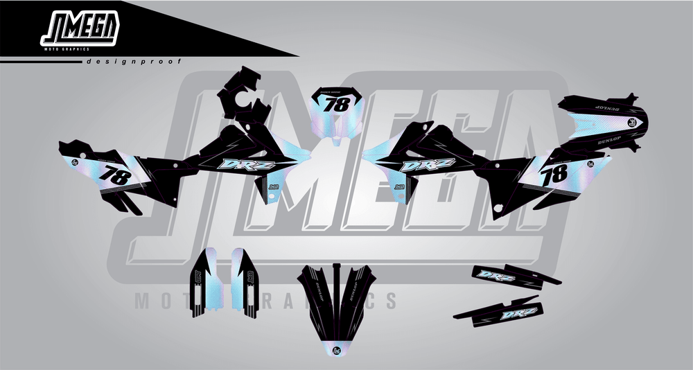 suzuki dr-z4s holographic textures sticker kit flat lay