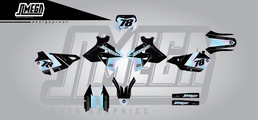 suzuki drz 400sm holographic textures sticker kit flat lay