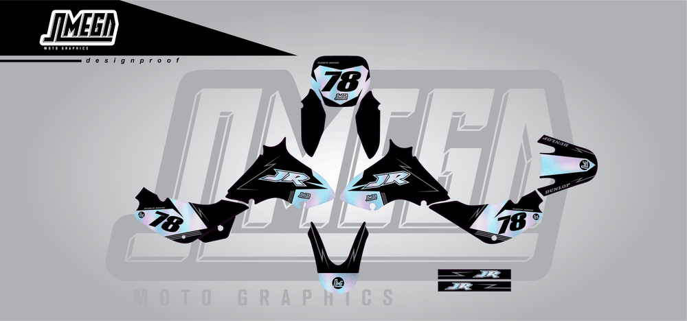 suzuki jr 80 holographic textures sticker kit flat lay