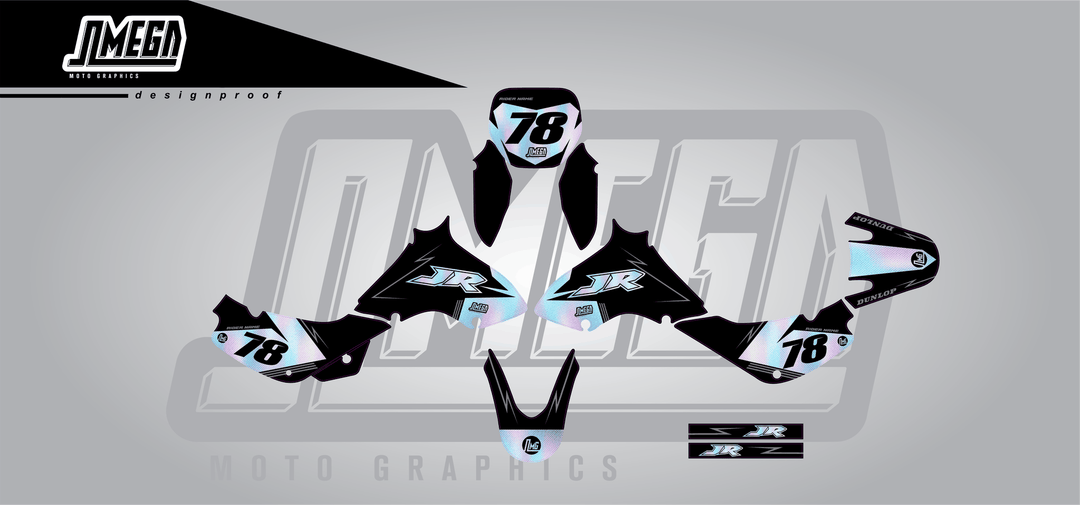suzuki jr 80 holographic textures sticker kit flat lay