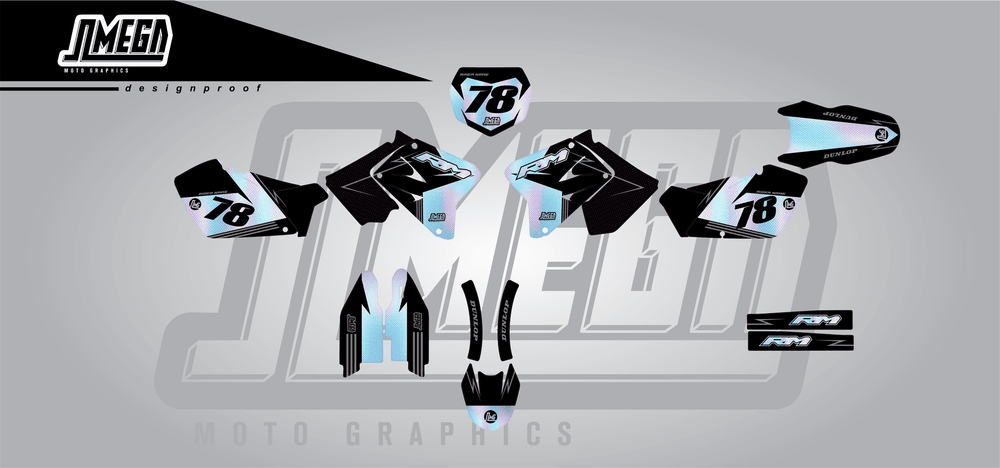 suzuki rm 125 holographic textures sticker kit flat lay