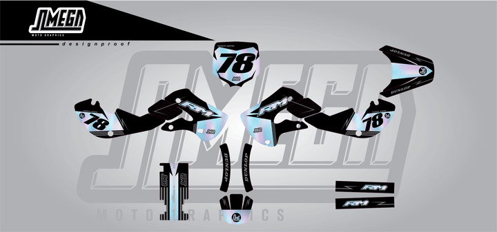 suzuki rm 65 holographic textures sticker kit flat lay