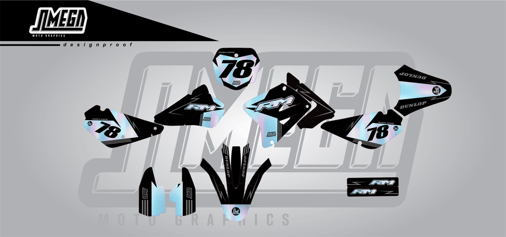 suzuki rm 85 holographic textures sticker kit flat lay