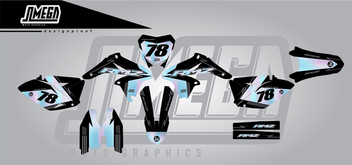 suzuki rmz 250 holographic textures sticker kit flat lay
