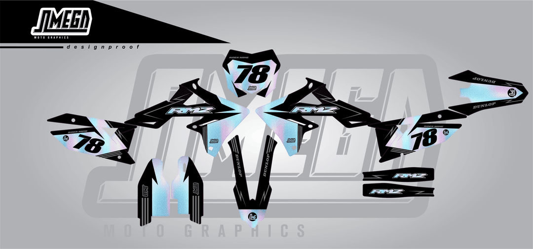 suzuki rmz 250 holographic textures sticker kit flat lay