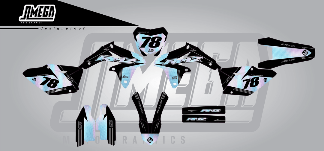 suzuki rmz 450 holographic textures sticker kit flat lay