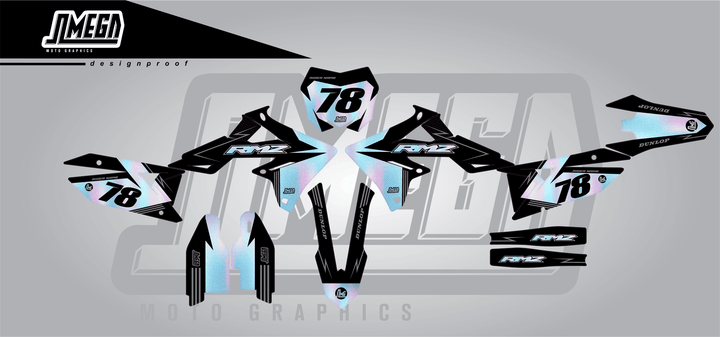 suzuki rmz 450 holographic textures sticker kit flat lay