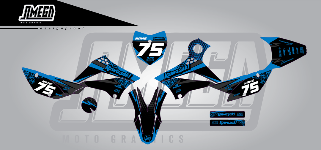 kawasaki klx 110 kool aid blue sticker kit flat lay
