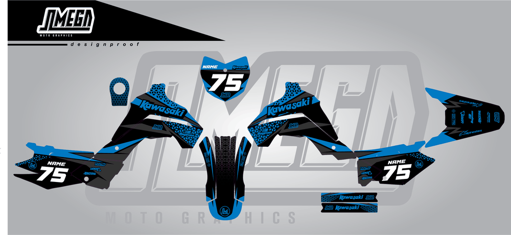 kawasaki klx 140 kool aid blue sticker kit flat lay