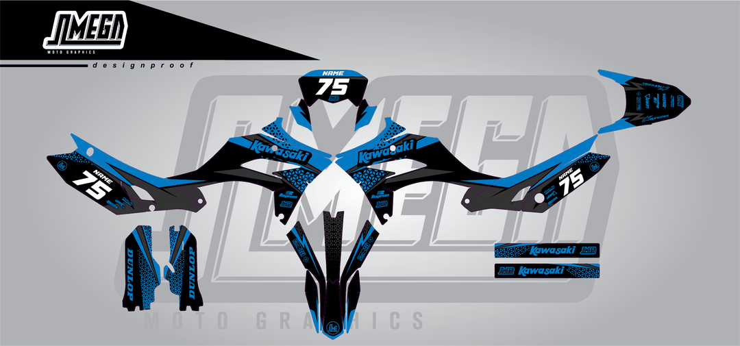 kawasaki klx 230 kool aid blue sticker kit flat lay