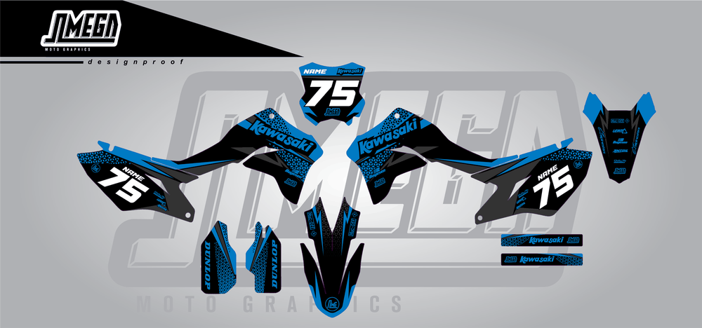 kawasaki klx 300r kool aid blue sticker kit flat lay