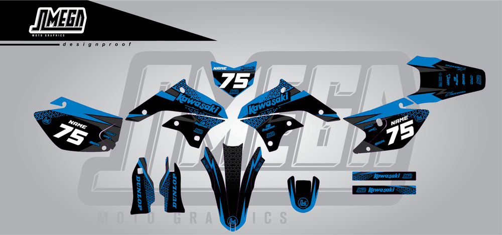 kawasaki klx 450 kool aid blue sticker kit flat lay