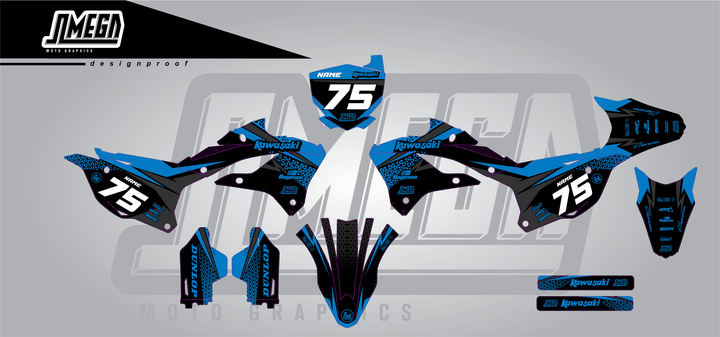 kawasaki kx 112 kool aid blue sticker kit flat lay