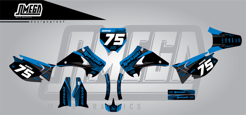 kawasaki kx 250 kool aid blue sticker kit flat lay