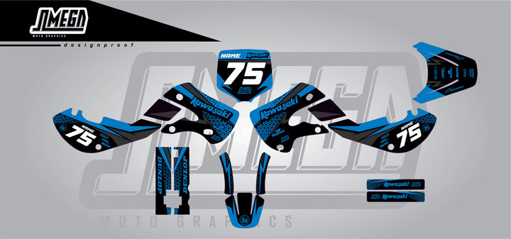 kawasaki kx 65 kool aid blue sticker kit flat lay