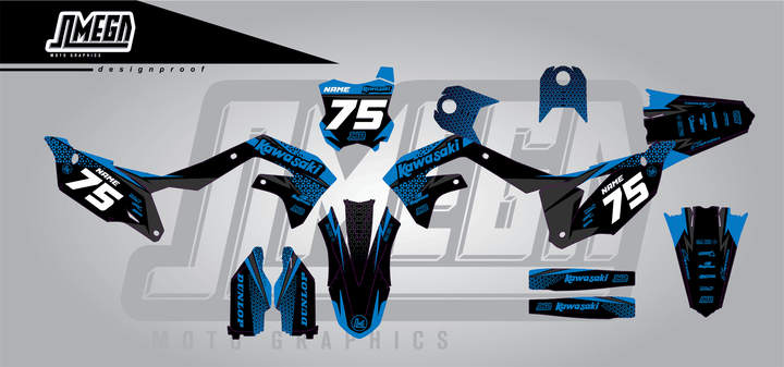 kawasaki kxf 450 kool aid blue sticker kit flat lay