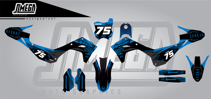 kawasaki kxf 450 kool aid blue sticker kit flat lay