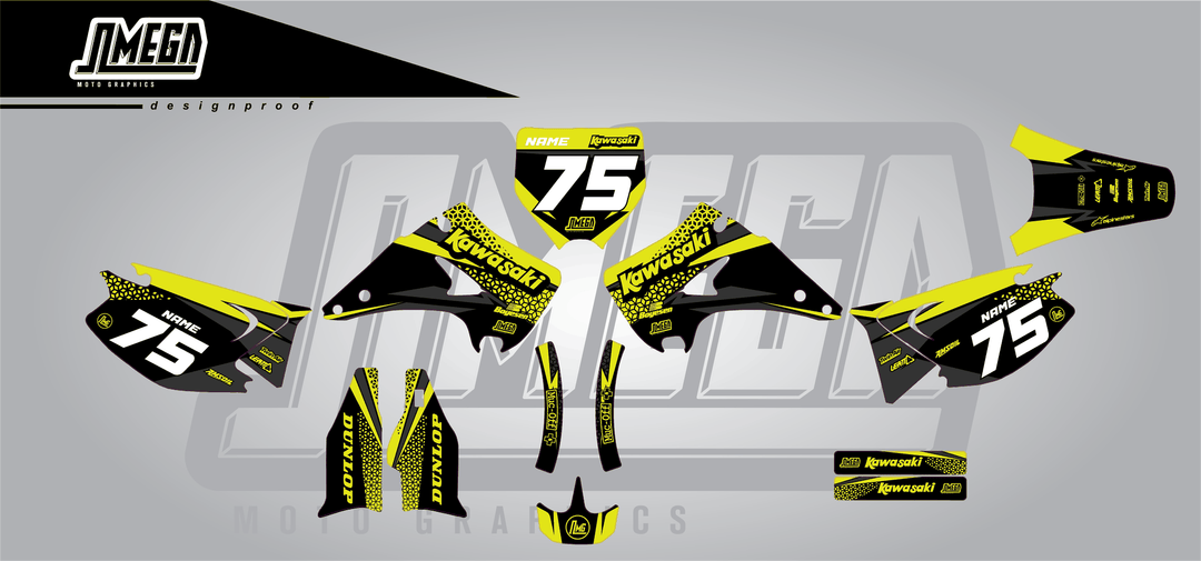 kawasaki kx 125 kool aid green sticker kit flat lay