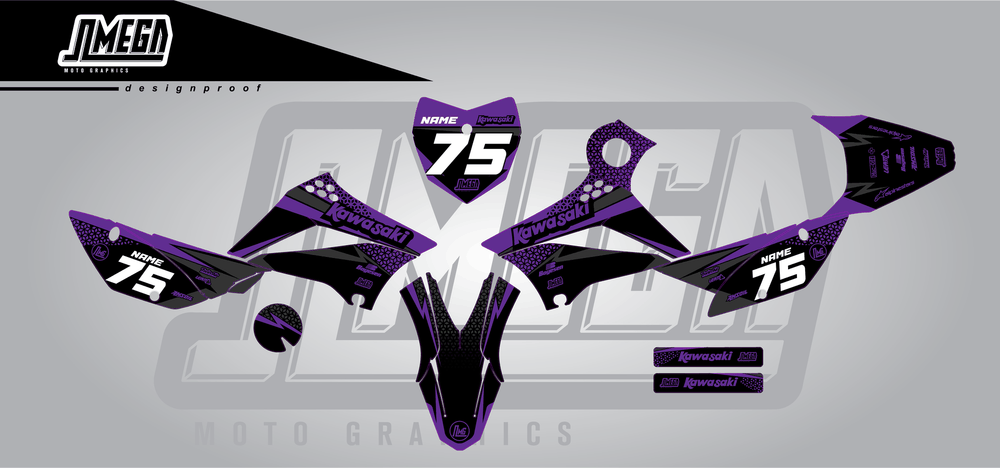 kawasaki klx 110 kool aid purple sticker kit flat lay