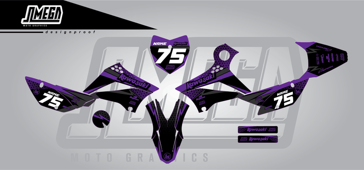 kawasaki klx 110 kool aid purple sticker kit flat lay