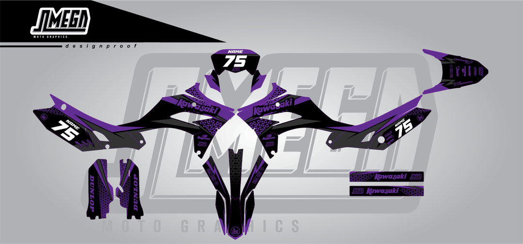 kawasaki klx 230 kool aid purple sticker kit flat lay