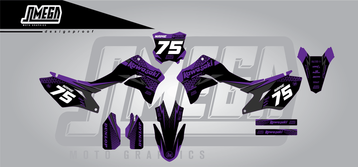 kawasaki klx 300r kool aid purple sticker kit flat lay
