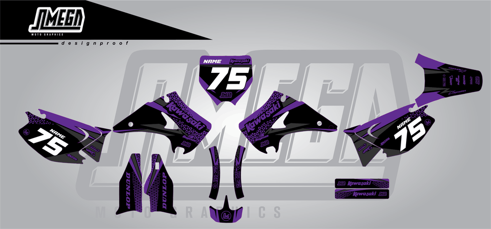kawasaki kx 250 kool aid purple sticker kit flat lay