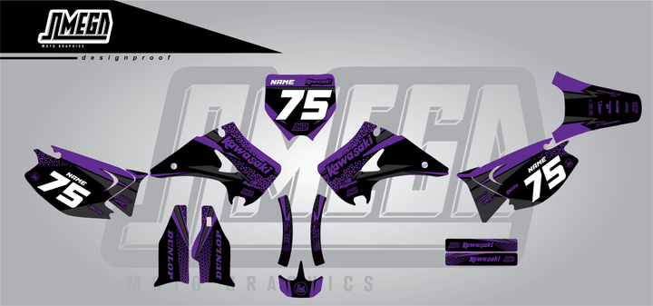 kawasaki kx 250 kool aid purple sticker kit flat lay
