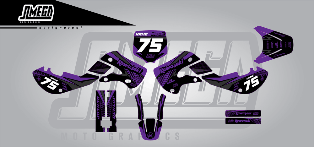 kawasaki kx 65 kool aid purple sticker kit flat lay