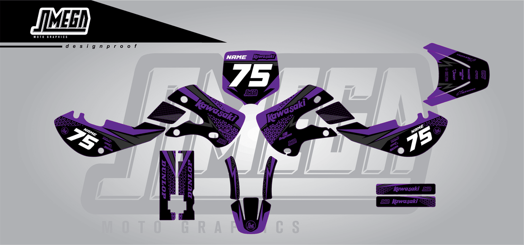 kawasaki kx 65 kool aid purple sticker kit flat lay