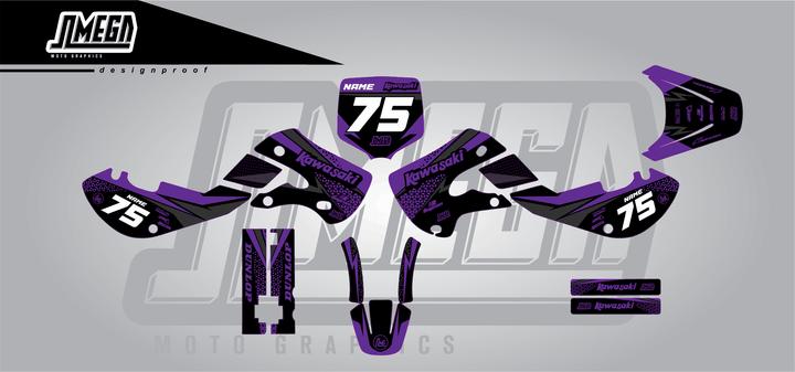 kawasaki kx 65 kool aid purple sticker kit flat lay