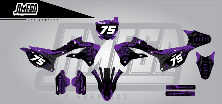 kawasaki kx 85 kool aid purple sticker kit flat lay