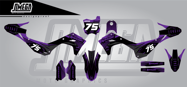 kawasaki kxf 250 kool aid purple sticker kit flat lay
