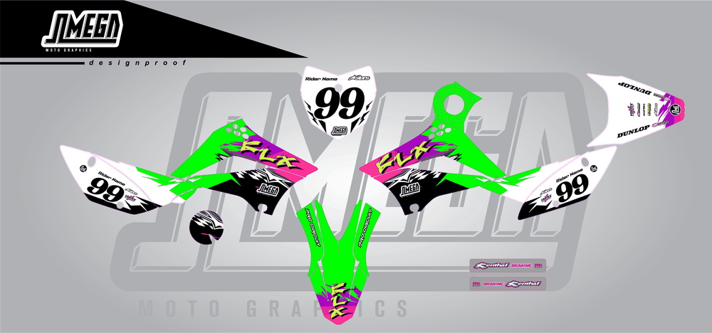 kawasaki klx 110 kx slasher sticker kit flat lay
