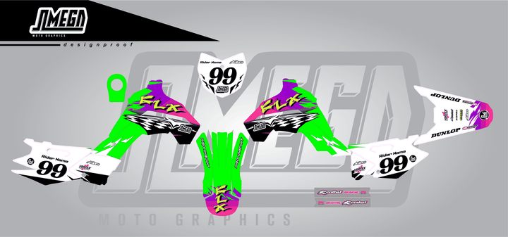 kawasaki klx 140 kx slasher sticker kit flat lay