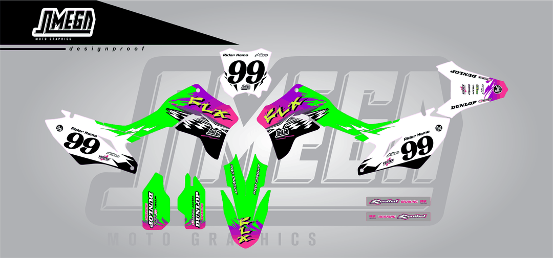 kawasaki klx 300r kx slasher sticker kit flat lay