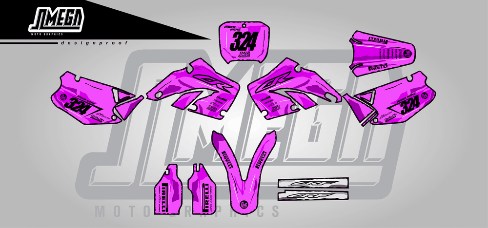 honda cr 250 pink manga sticker kit flat lay