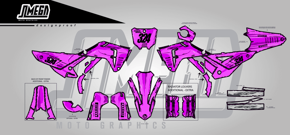 honda crf 250r pink manga sticker kit flat lay