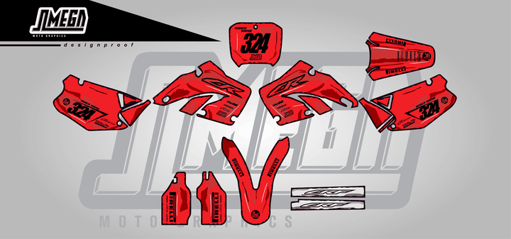 honda cr 250 red manga sticker kit flat lay