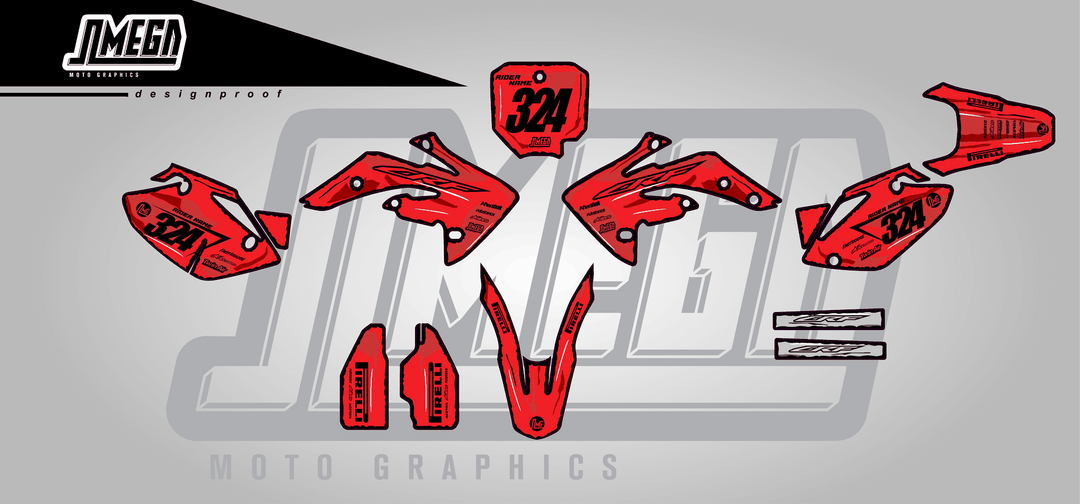 honda crf 150r red manga sticker kit flat lay