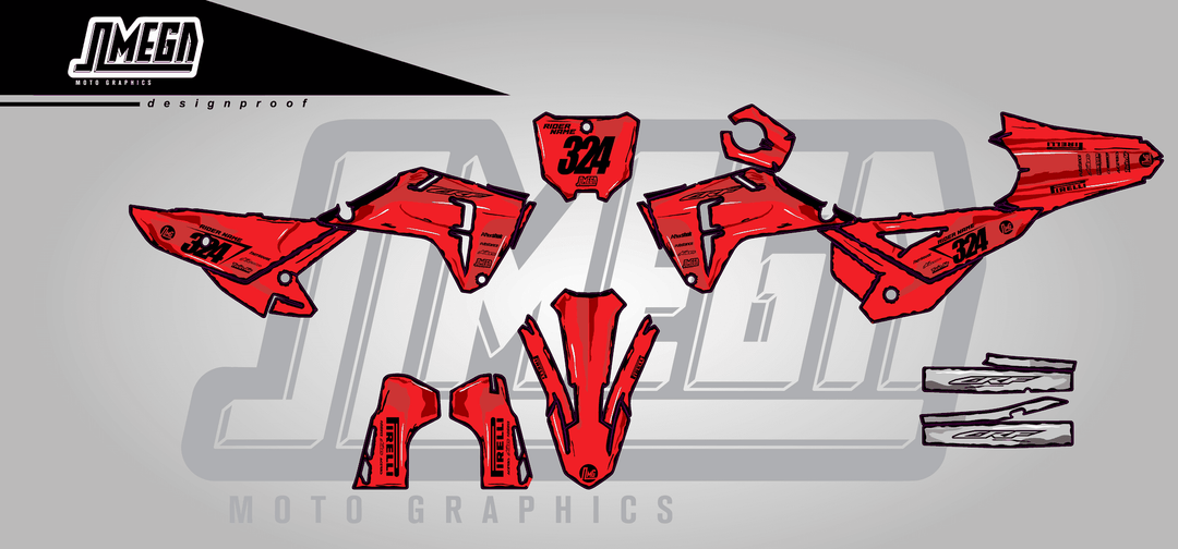 honda crf 250r red manga sticker kit flat lay