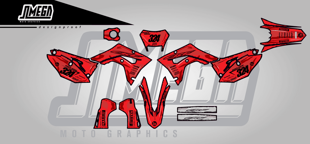 honda crf 450x red manga sticker kit flat lay
