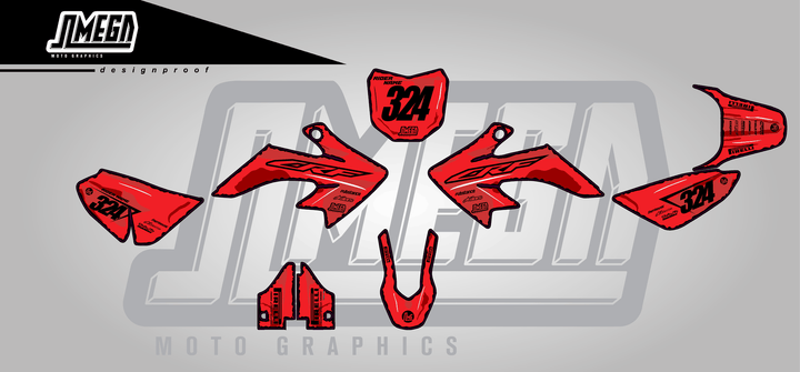 honda crf 50 red manga sticker kit flat lay