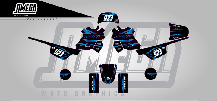 yamaha pw 50 metallic blue sticker kit flat lay
