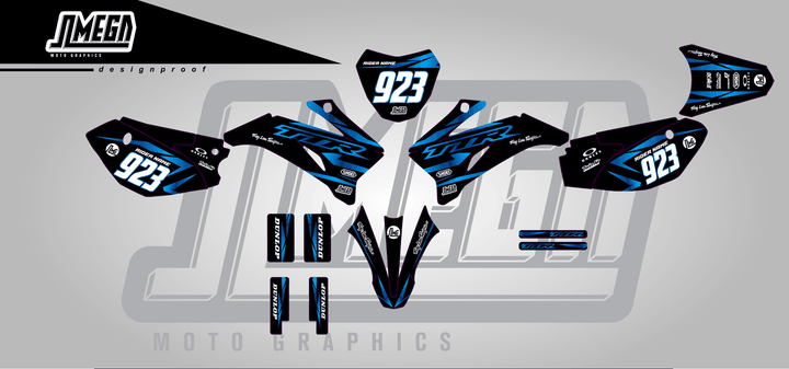 yamaha ttr 110 metallic blue sticker kit flat lay