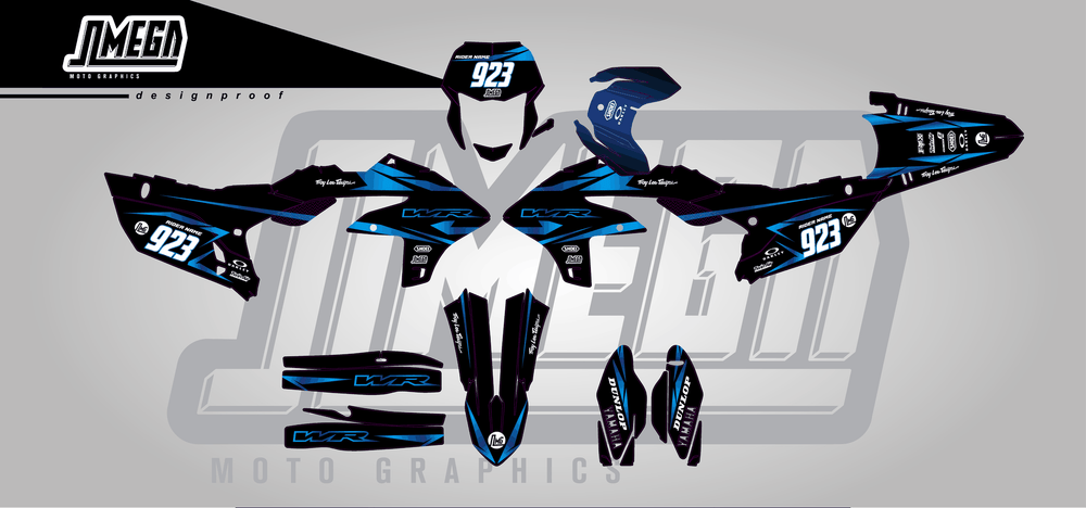 yamaha wr250f metallic blue sticker kit flat lay