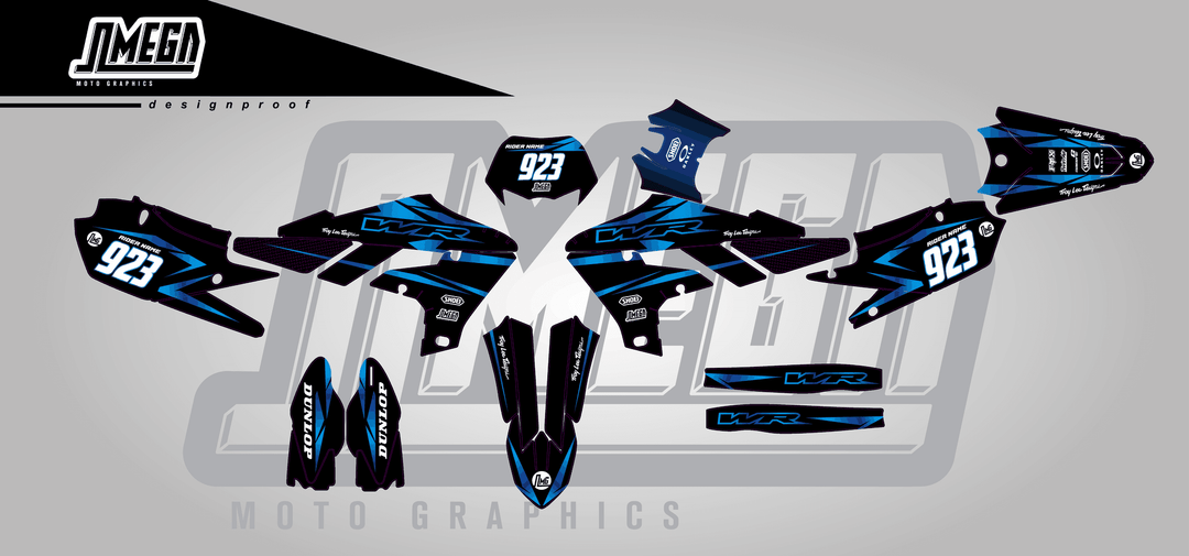 yamaha wr450f metallic blue sticker kit flat lay