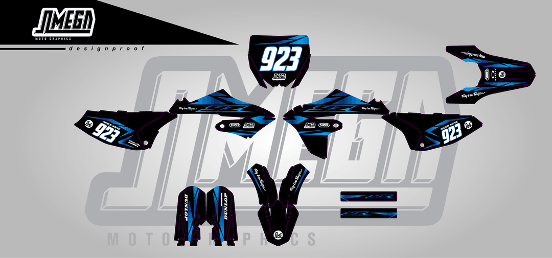 yamaha yz 65 metallic blue sticker kit flat lay