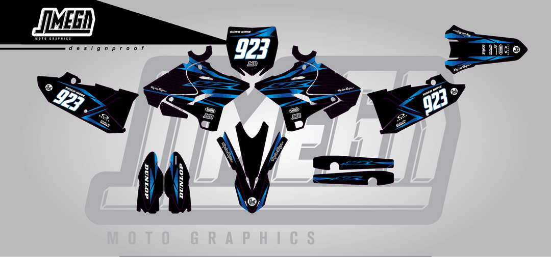 yamaha yz125x metallic blue sticker kit flat lay