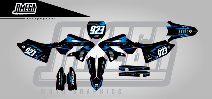 yamaha yz125x metallic blue sticker kit flat lay
